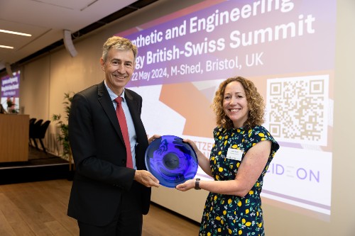 His Excellency Markus Leitner, Ambassador of Switzerland to the United Kingdom with Professor Michele Barbour at the Synthetic & Engineering Biology British-Swiss Summit